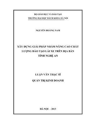 Luận văn Xây dựng giải pháp nhằm nâng cao chất lượng đào tạo lái xe trên địa bàn tỉnh Nghệ An
