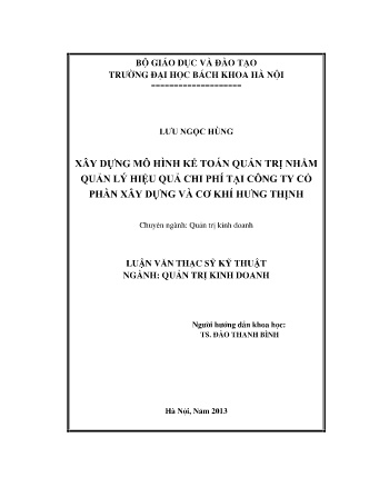 Luận văn Xây dựng mô hình kế toán quản trị nhằm quản lý hiệu quả chi phí tại Công ty cổ phần xây dựng và cơ khí Hưng Thịnh