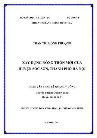 Luận văn Xây dựng nông thôn mới của huyện Sóc Sơn, Thành phố Hà Nội Luận văn Xây dựng nông thôn mới của huyện Sóc Sơn, Thành phố Hà Nội