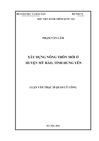 Luận văn Xây dựng nông thôn mới ở huyện Mỹ Hào, tỉnh Hưng Yên Luận văn Xây dựng nông thôn mới ở huyện Mỹ Hào, tỉnh Hưng Yên