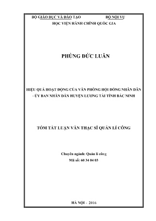 Tóm tắt Luận văn Hiệu quả hoạt động của văn phòng hội đồng nhân dân - ủy ban nhân dân huyện Lương Tài tỉnh Bắc Ninh Tóm tắt Luận văn Hiệu quả hoạt động của văn phòng hội đồng nhân dân - ủy ban nhân dân huyện Lương Tài tỉnh Bắc Ninh