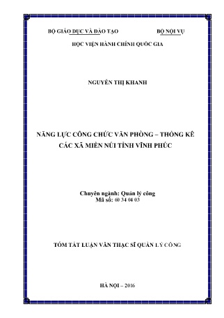 Tóm tắt Luận văn Năng lực công chức văn phòng - Thống kê các xã miền núi tỉnh Vĩnh Phúc Tóm tắt Luận văn Năng lực công chức văn phòng - Thống kê các xã miền núi tỉnh Vĩnh Phúc