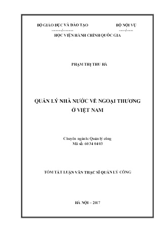 Tóm tắt Luận văn Quản lý nhà nước về ngoại thương ở Việt Nam